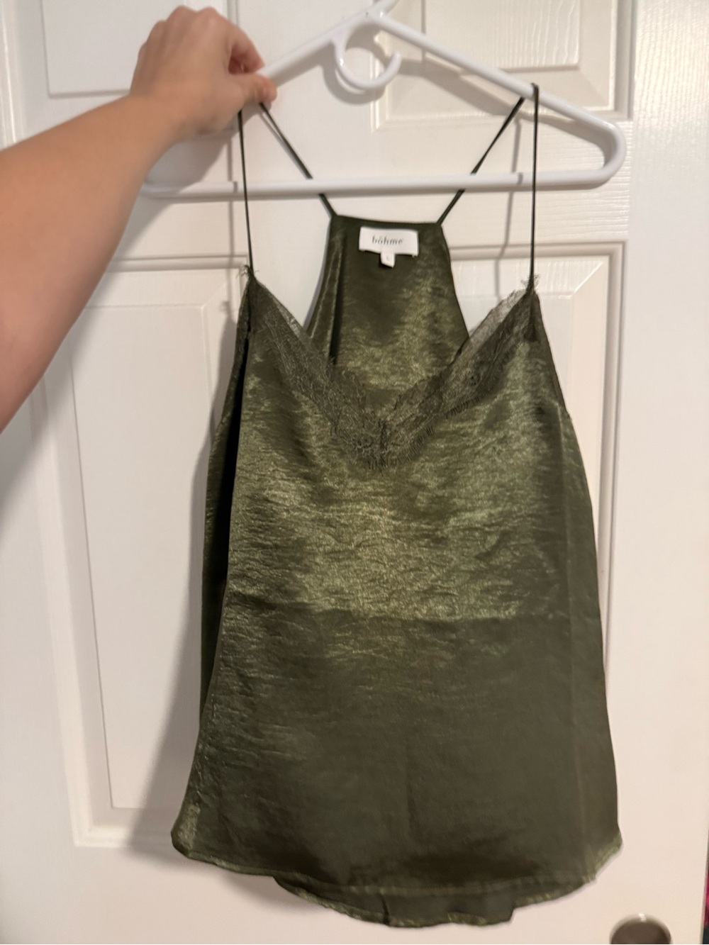 Böhme Olive Green Satin Lace Cami – Size Large
